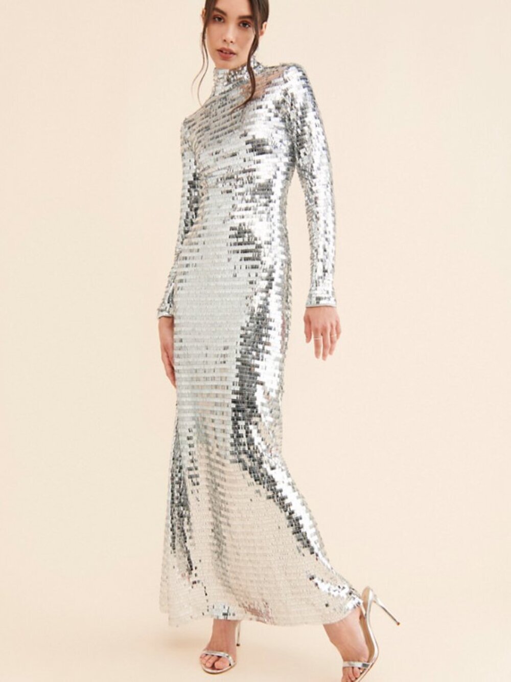 Simon Miller Silver Sequin Sculpty Maxi Dress Size 10 - 36877